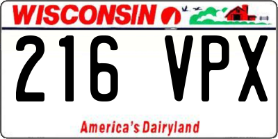 WI license plate 216VPX