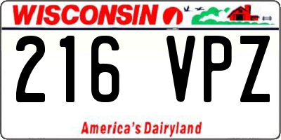 WI license plate 216VPZ