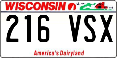 WI license plate 216VSX