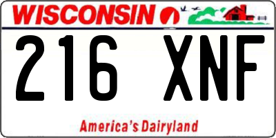 WI license plate 216XNF