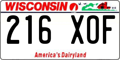 WI license plate 216XOF