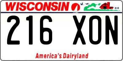 WI license plate 216XON