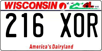 WI license plate 216XOR
