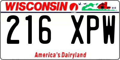 WI license plate 216XPW