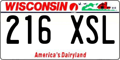 WI license plate 216XSL