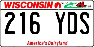 WI license plate 216YDS
