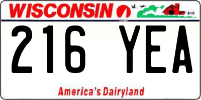 WI license plate 216YEA