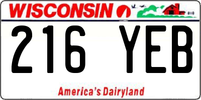 WI license plate 216YEB