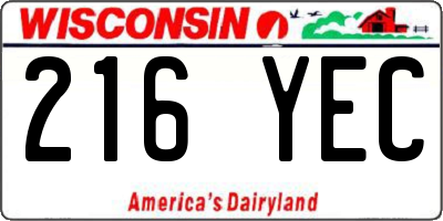 WI license plate 216YEC