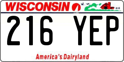 WI license plate 216YEP