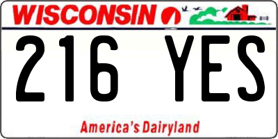 WI license plate 216YES