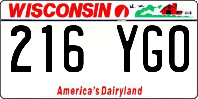 WI license plate 216YGO
