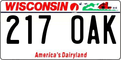 WI license plate 217OAK