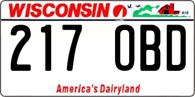WI license plate 217OBD