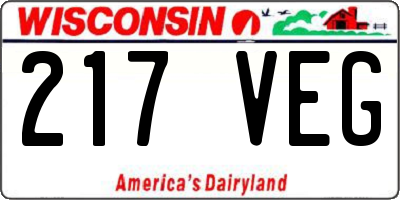 WI license plate 217VEG