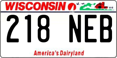 WI license plate 218NEB