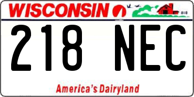 WI license plate 218NEC