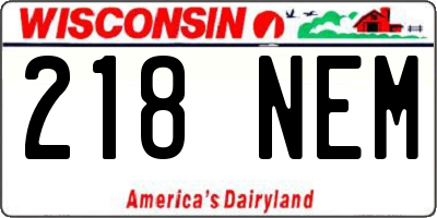 WI license plate 218NEM