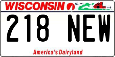 WI license plate 218NEW