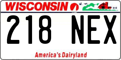 WI license plate 218NEX
