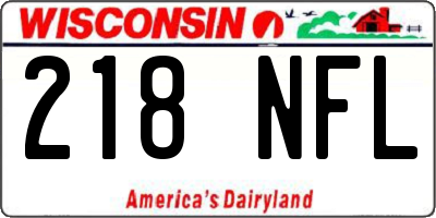WI license plate 218NFL