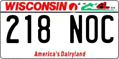WI license plate 218NOC