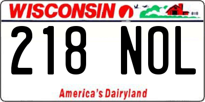 WI license plate 218NOL