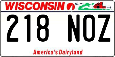 WI license plate 218NOZ