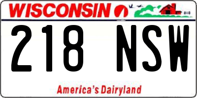WI license plate 218NSW
