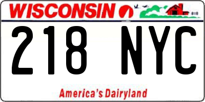 WI license plate 218NYC