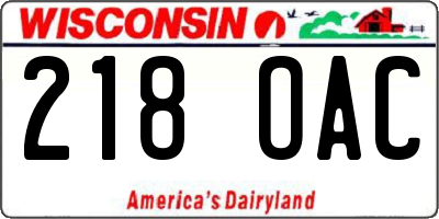 WI license plate 218OAC
