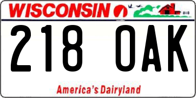 WI license plate 218OAK