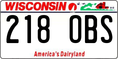 WI license plate 218OBS