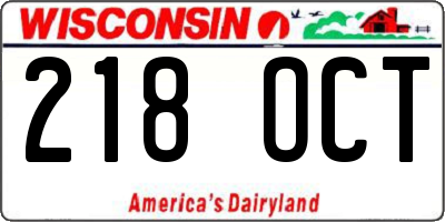 WI license plate 218OCT