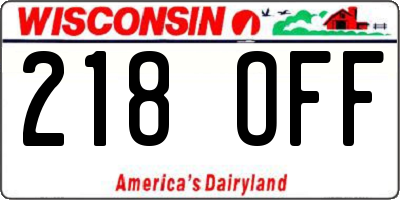 WI license plate 218OFF