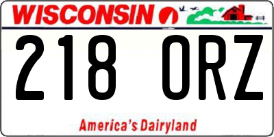 WI license plate 218ORZ