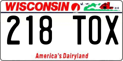 WI license plate 218TOX