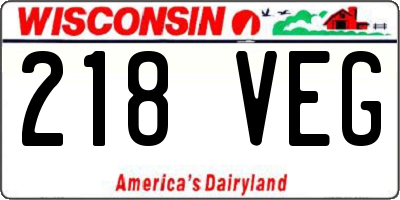 WI license plate 218VEG