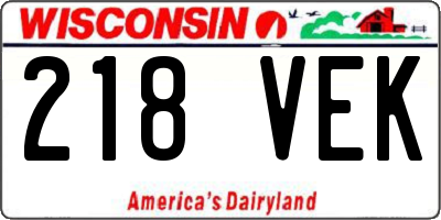 WI license plate 218VEK