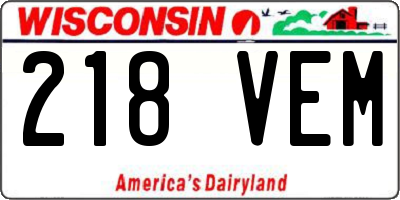 WI license plate 218VEM