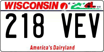 WI license plate 218VEV