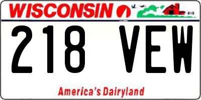 WI license plate 218VEW