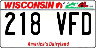 WI license plate 218VFD
