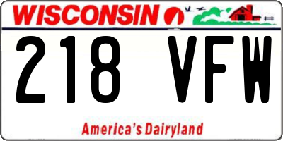 WI license plate 218VFW