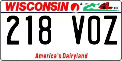 WI license plate 218VOZ