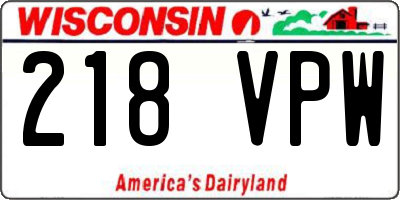 WI license plate 218VPW