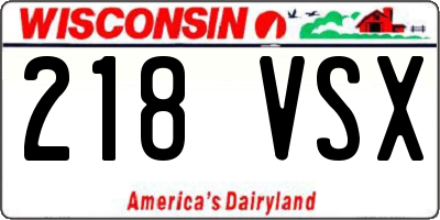 WI license plate 218VSX