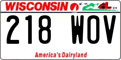 WI license plate 218WOV