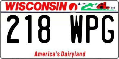 WI license plate 218WPG