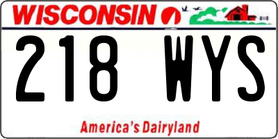 WI license plate 218WYS